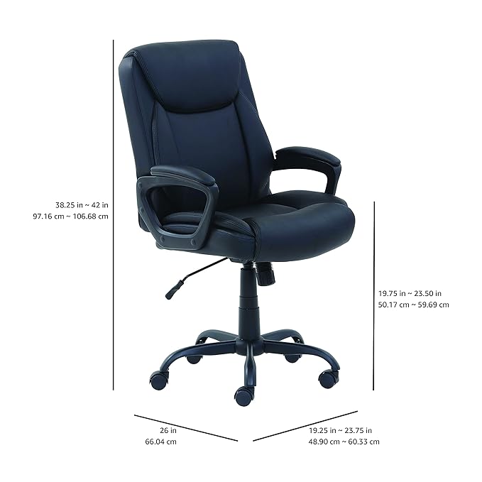 Amazon Basics Classic Puresoft PU Padded Mid-Back Height Adjustable Office - Image 3