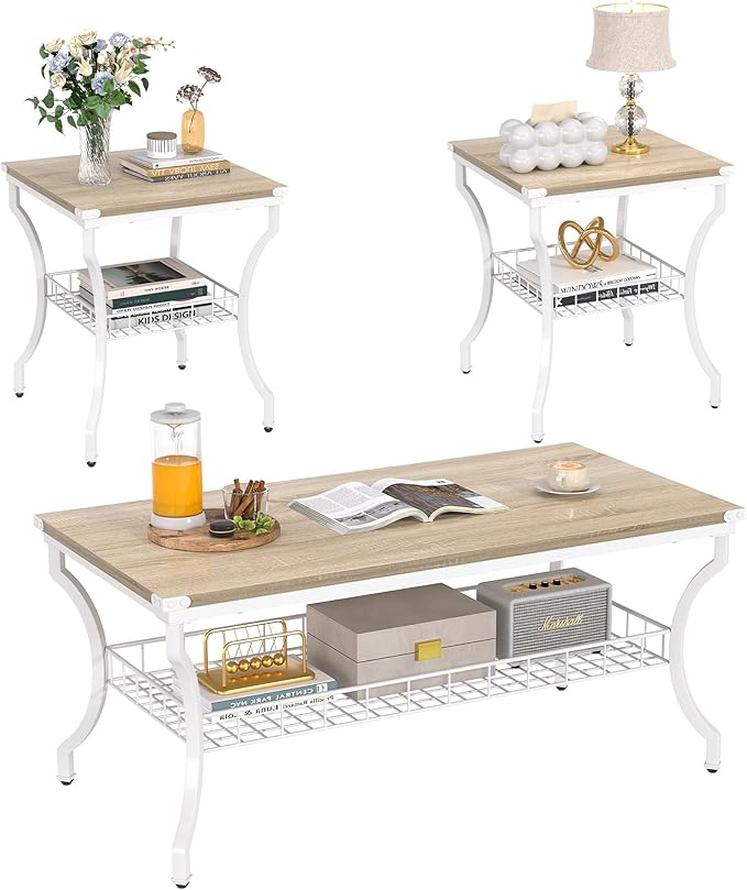VECELO 3 Pieces Living Room Table Sets, Coffee and End Tables - Image 8