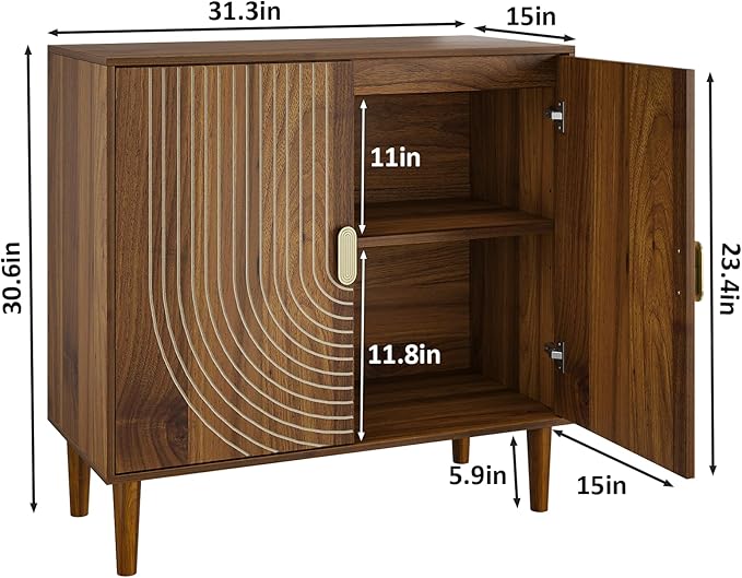 Sideboard Buffet Cabinet with Storage, Walnut Sideboard Buffet with Doors and - Image 2