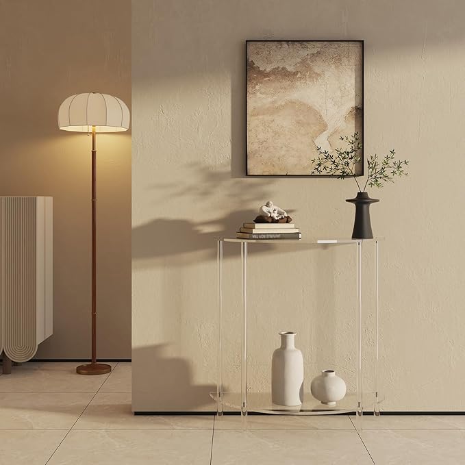 Acrylic Console Table, 2-Tier Half Moon Sofa Couch Table - Image 6