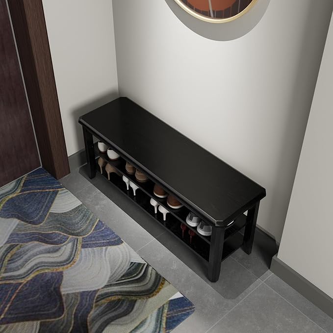 Wood Shoe Rack Bench for Entryway, 2 Tier Shoe Rack for Front Door Entrance - Image 7