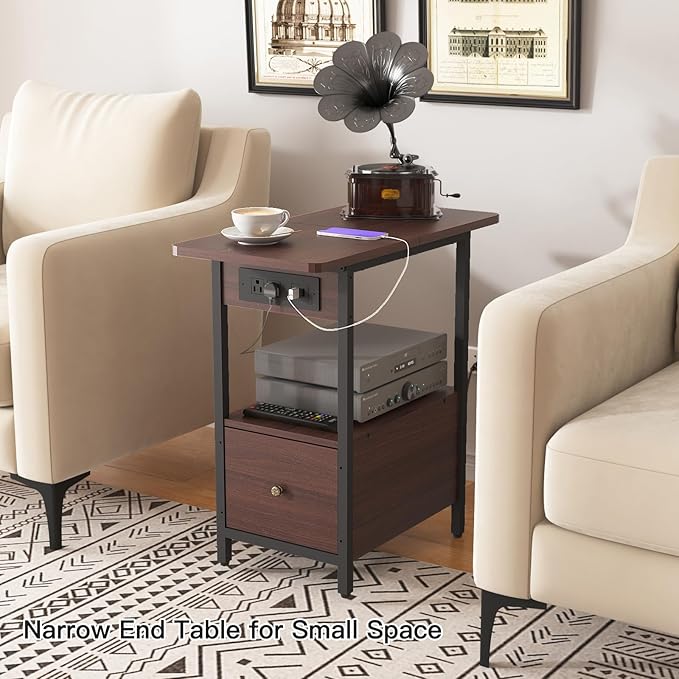 LIDYUK End Table with Charging Station, Narrow Side Table with Drawer and USB - Image 5