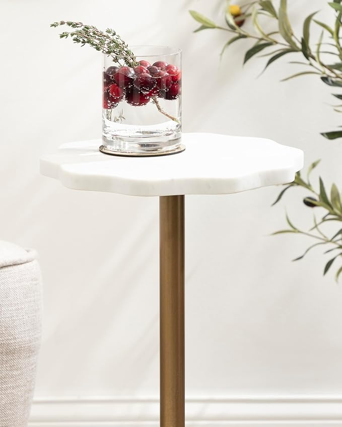 Kate and Laurel Sanzo Modern Pedestal Drink Table, Antique Brass and White - Image 6