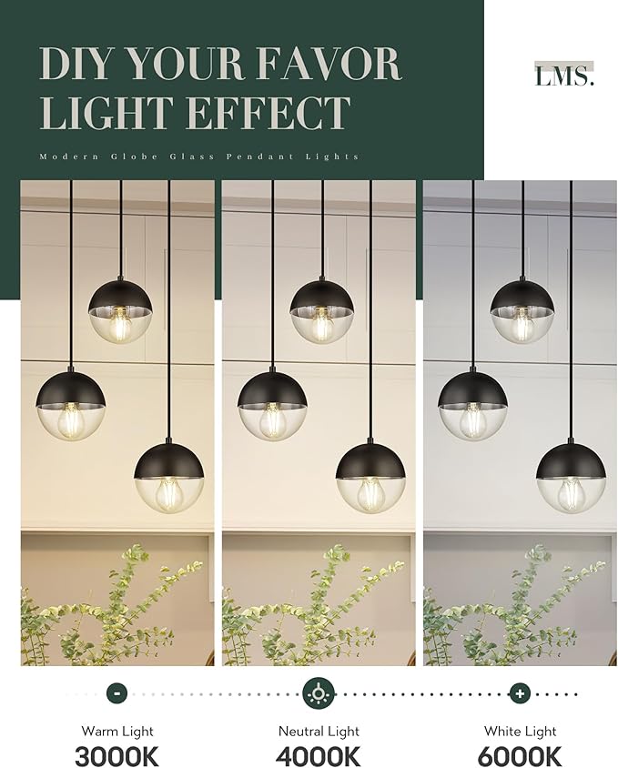 LMS Modern 3-Light Cluster Pendant Lights, Matte Black Kitchen Island Light - Image 7