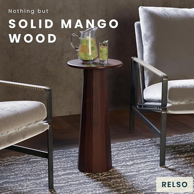 Relso Enteka Solid Mango Wood End Table – 24" Tall Accent Side Table - Image 3