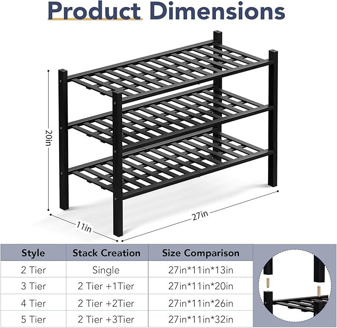 Haddockway 3 Tier Bamboo Shoe Rack Storage Organizer, Small Space 27"x11"x20" - Image 3