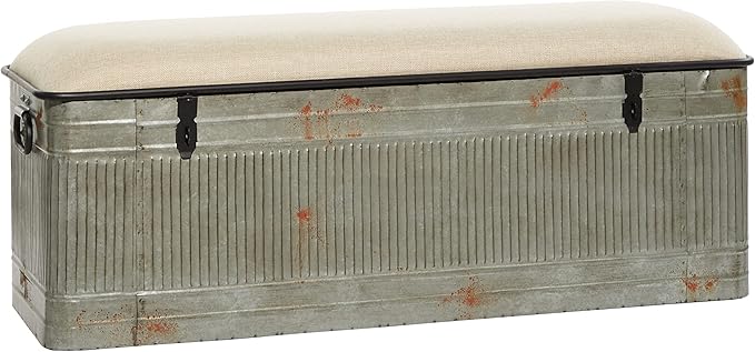 Deco 79 Metal Room Storage Bench Galvanized Entryway Bench by Deco79