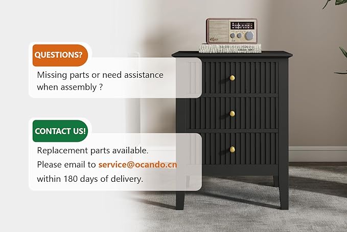 OCANDO Fluted Black Nightstand 19", 3 Drawers Night Stand, Bed Side End Table - Image 9