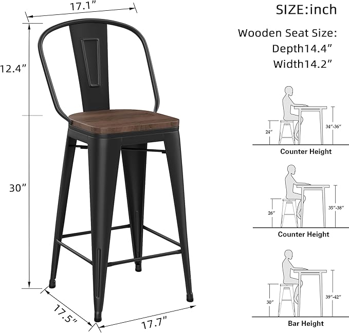 Yongqiang Black Metal Bar Stools Set of 4 Bar Height Stools Kitchen Island - Image 2