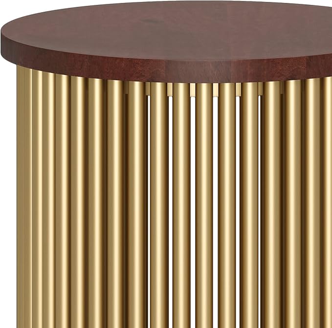 SIMPLIHOME Demy 18-inch Wide Metal and Solid Mango Accent Table in Cognac/Gold - Image 7