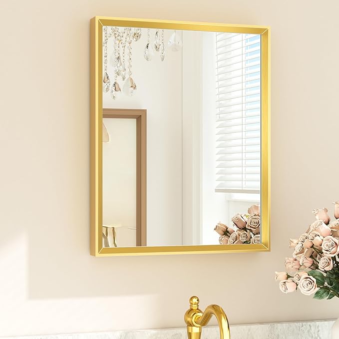 TETOTE Gold Bathroom Mirror 16" x 20" Brushed Gold Brass Rectangle Beveled by TETOTE