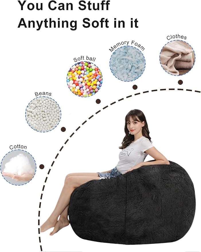 Bean Bag Chair for Adults Kids Without Filling Comfy Fluffy Giant Round Beanbag - Image 6