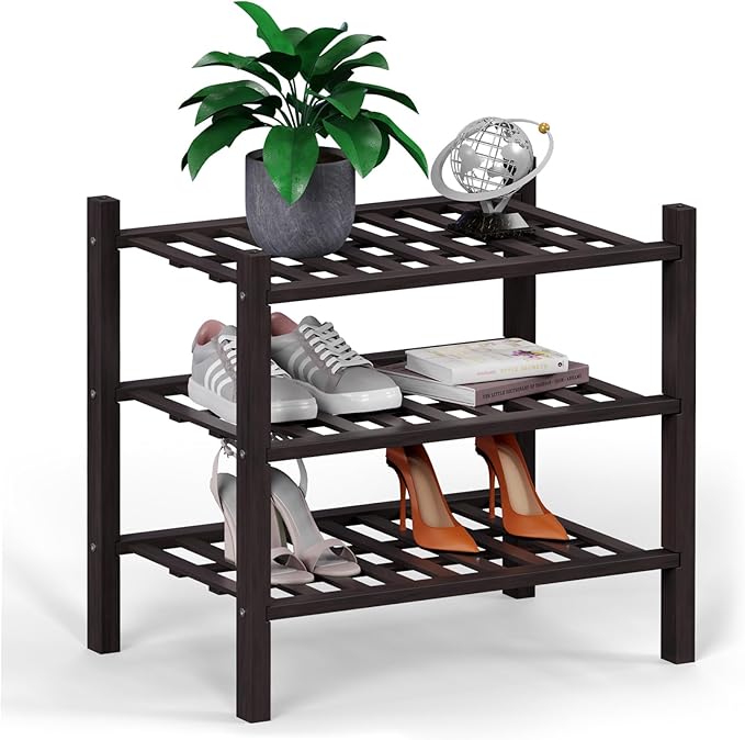 Haddockway small 3 Tier Bamboo Shoe Rack Storage Organizer, Small Space by Haddockway