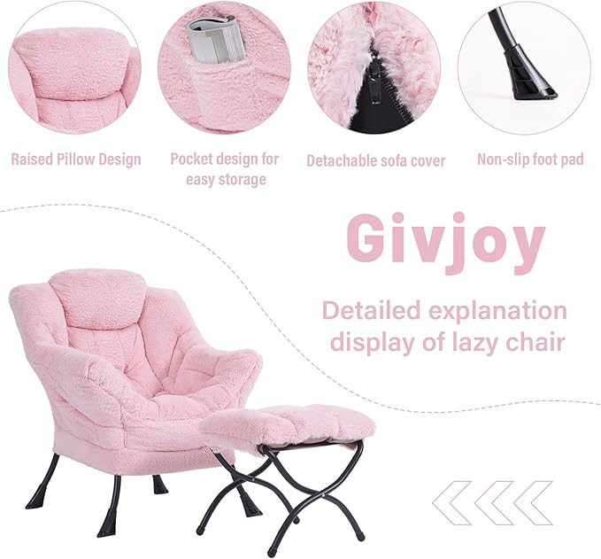 Plush Lazy Chair and Ottoman, Large Contemporary Accent Lounge Chair - Image 4