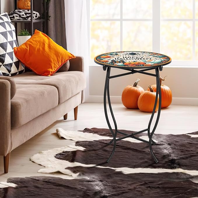 Round Side Table, Indoor Outdoor Small Side Table, Weather Resistant Metal Table - Image 2