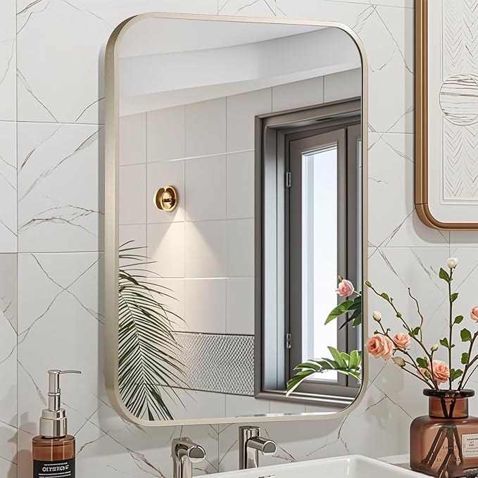 24x36 Inch Brushed Nickel Bathroom Mirror, Framed Rectangle Mirror - Image 2