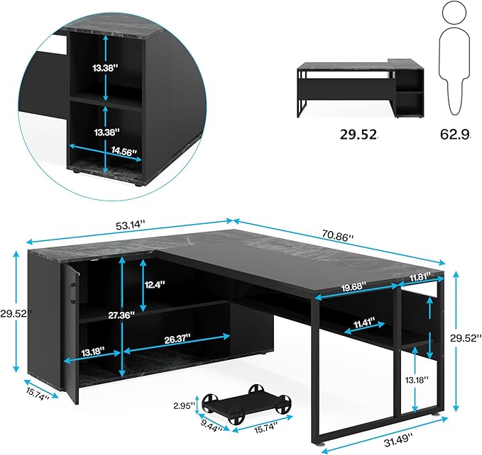 Tribesigns 71 inch Executive Desk, L Shaped Desk - Image 2