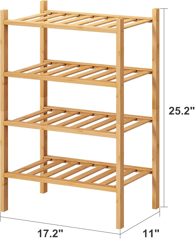 Small Shoe Rack, 4-Tier Rack for Entryway, Bamboo Wood Shoe Shelf for Closet & - Image 3