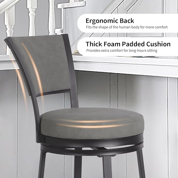 Bar Stools Set of 2, 25 Inch Metal Counter Height Bar Chairs, Modern Faux - Image 5