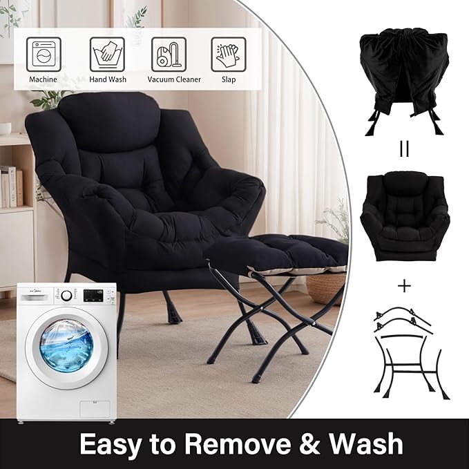 Lazy Chair with Ottoman, Large Modern Lounge Accent Chair with Armrests and - Image 8
