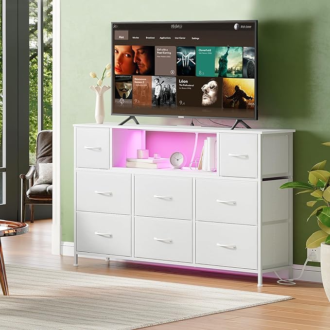 Somdot White TV Stand, Dresser for Bedroom for 55 inch TV - Image 2
