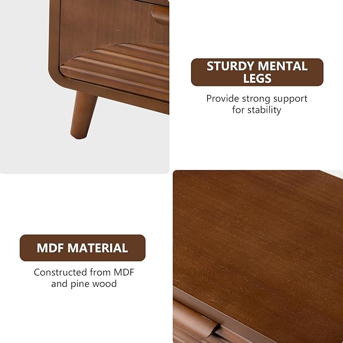COSIEST Modern Storage Cabinet 2 Drawer, Walnut Accent Cabinet, Sideboard Buffet - Image 6