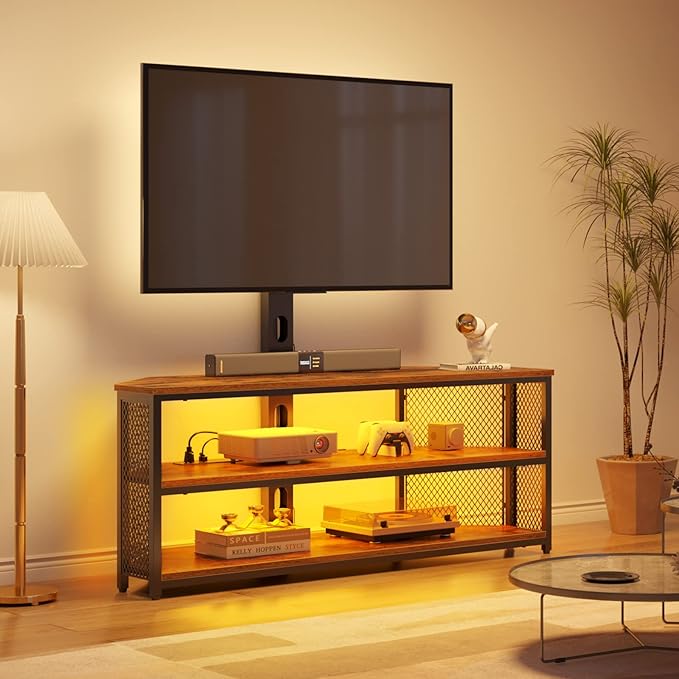 Rolanstar TV Stand with Mount and Power Outlet, Swivel TV Stand Mount with LED - Image 2