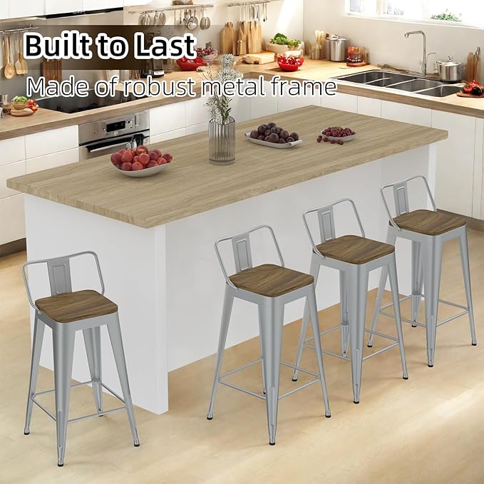 Silver Bar Stools Set of 4, Metal Bar Stools - Image 7