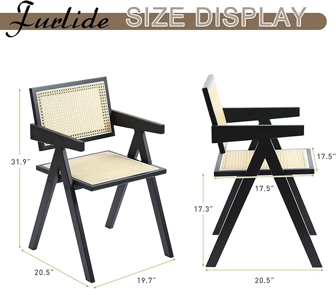 Rattan Dining Chairs Set of 2, Modern Mid Century Dining Chairs - Image 3