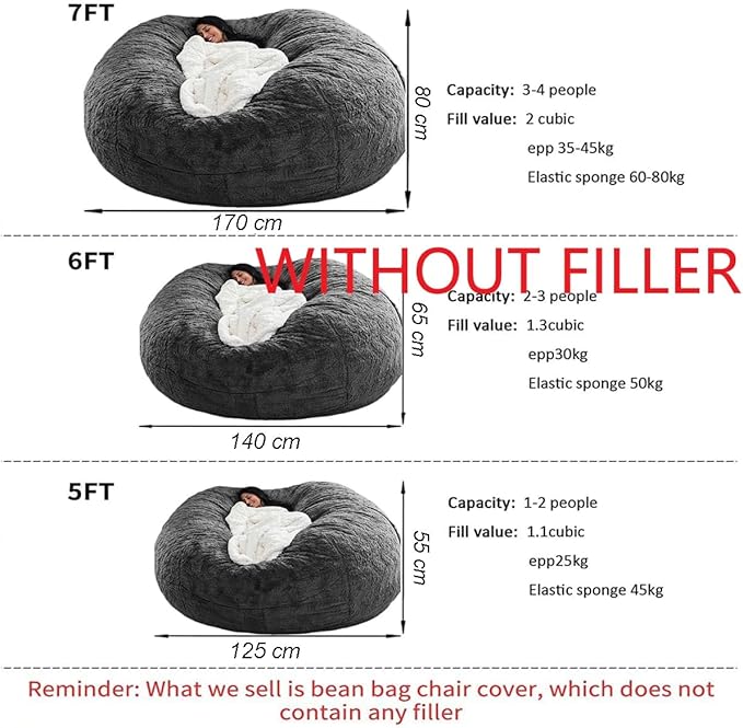 Bean Bag Chair for Adults Kids Without Filling Comfy Fluffy Giant Round Beanbag - Image 2