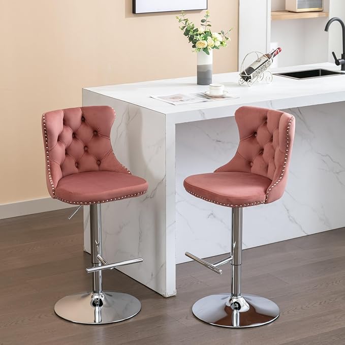 PacknWood Acosure Swivel Velvet Barstools Adjusatble Seat Height from 25-33" - Image 6