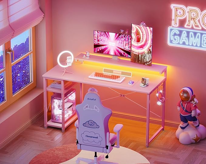 MOTPK 48 Inch Gaming Desk with Storage & Led Lights, Computer Desk with Power - Image 2