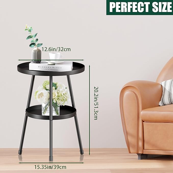 Small Side Table Round 2 Tier End Table Metal Round Coffee Tables Nightstand - Image 3