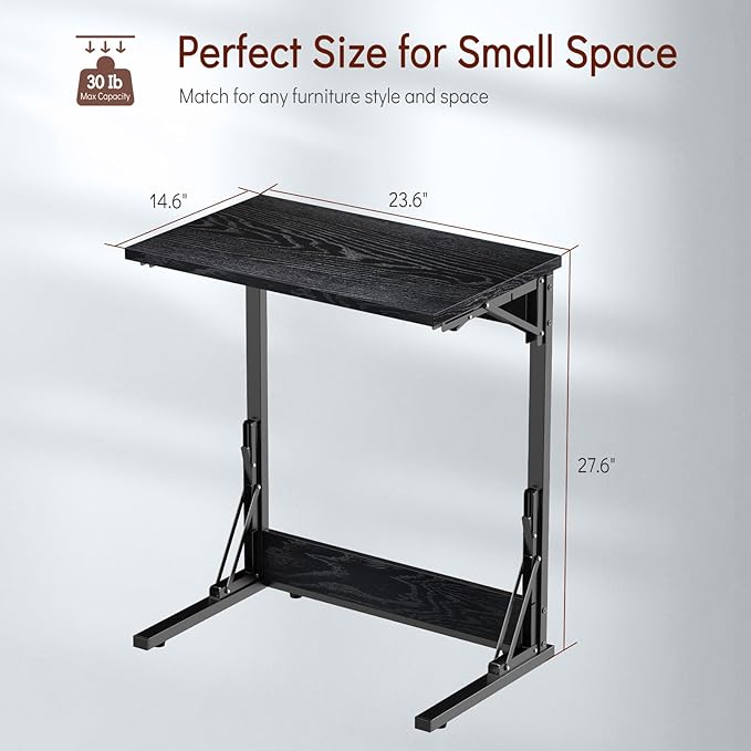 Tatub 24" Folding C Shaped End Table Set of 2, Small Sofa Side Laptop Desk - Image 3