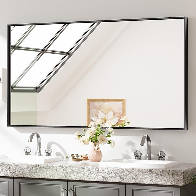 Keonjinn Black Framed Bathoom Mirror 55 x 30 Inch Large Rectangle Vanity Wall by Keonjinn