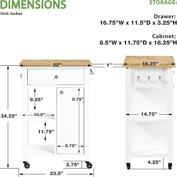 OSP Home Furnishings Derry Modern Farmhouse Kitchen Cart - Image 7