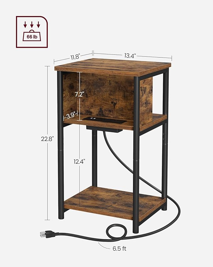 VASAGLE Side Table with Charging Station, 3-Tier End Table with USB Ports and - Image 2