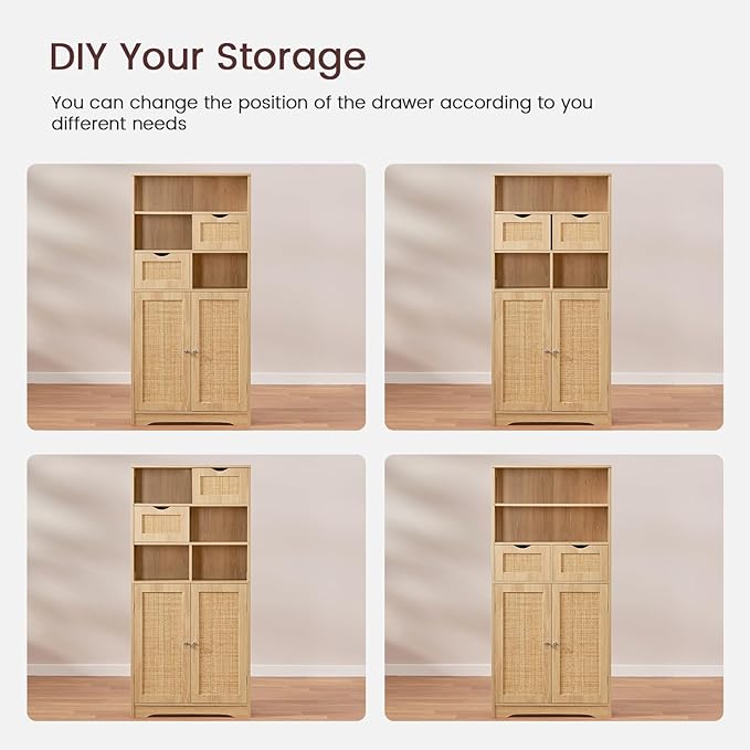 Iwell Tall Storage Cabinet, Rattan Cabinet - Image 7