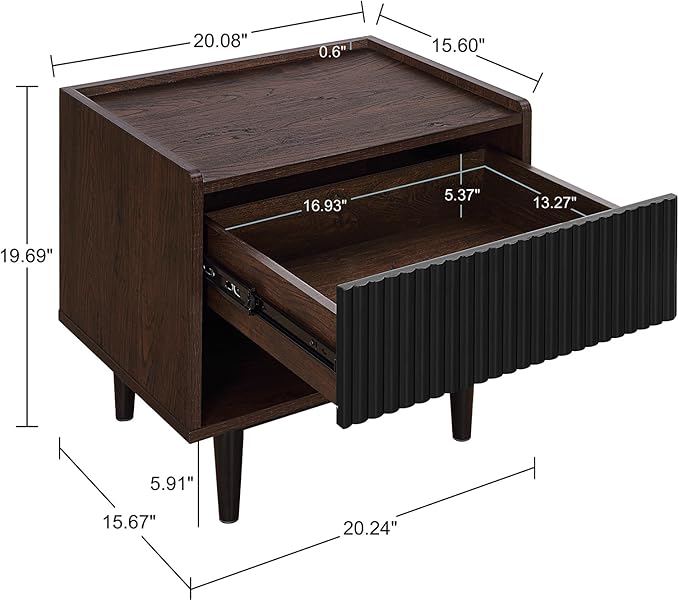 Manhattan Comfort Duane Modern Ribbed Nightstand, Bedside Table - Image 5