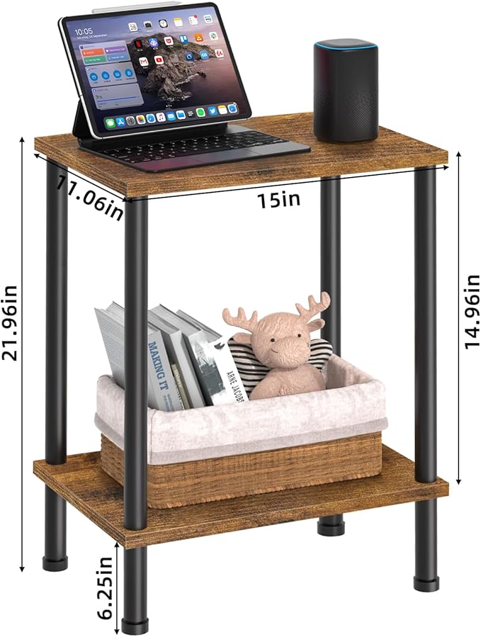 End Table, Small Side Table, 2-Tier Nightstand - Image 2