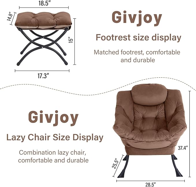 Cozy Lazy Chair and Ottoman, Large Contemporary Accent Lounge Chair Set - Image 3