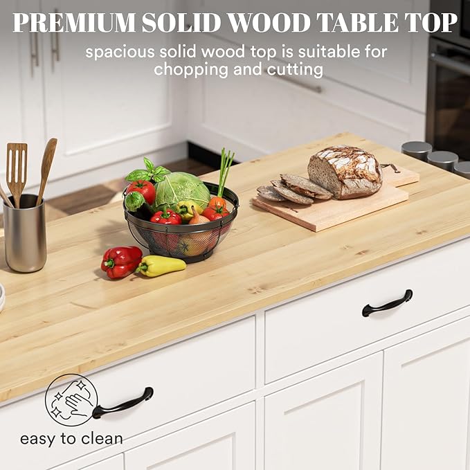 Rovibek Kitchen Island on Wheels Large in Rolling Island Wood Mobile Portable - Image 6