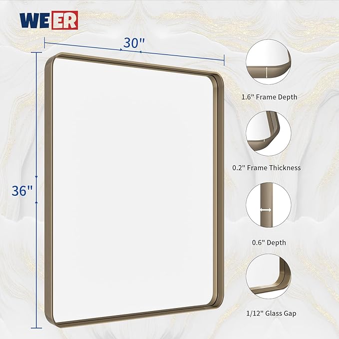WEER 36x30 Inch Bronze Bathroom Mirror - Image 6