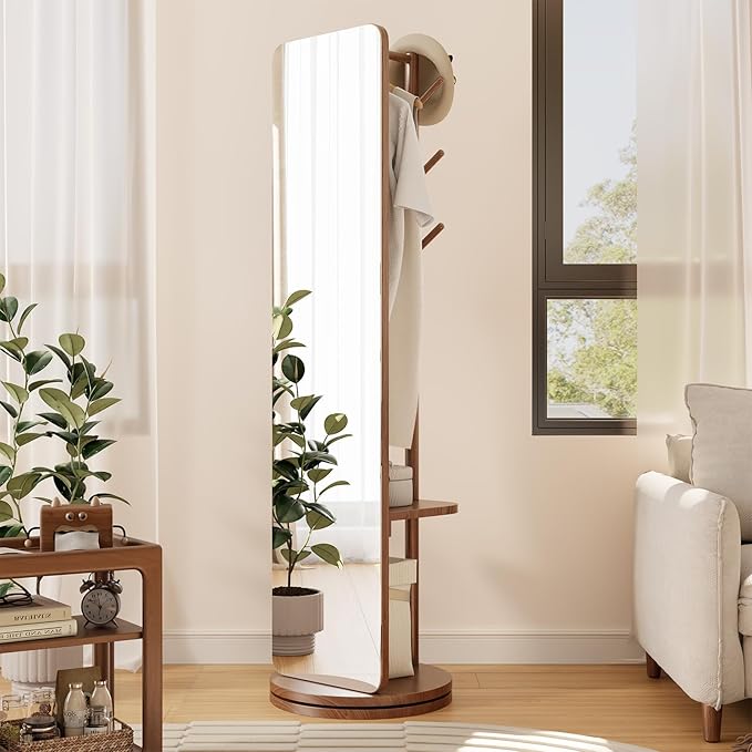70"x16"Full Length Mirror with Stand, Coat Rack with Mirror, Solid Wood Floor - Image 9