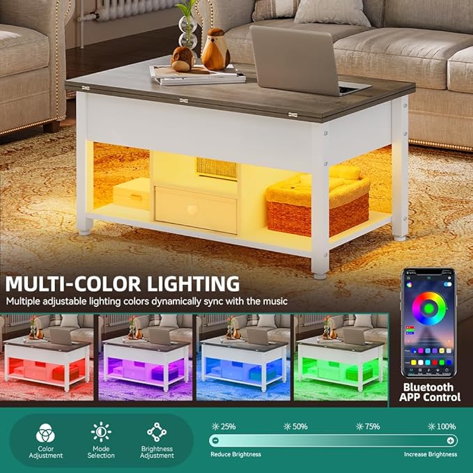 YITAHOME 4-in-1 Lift Top Coffee Table - Image 5