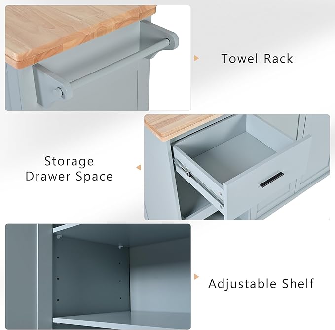 49" Kitchen Island with Foldable Counter Top, Kitchen Storage Cart W/Slide-Out - Image 7
