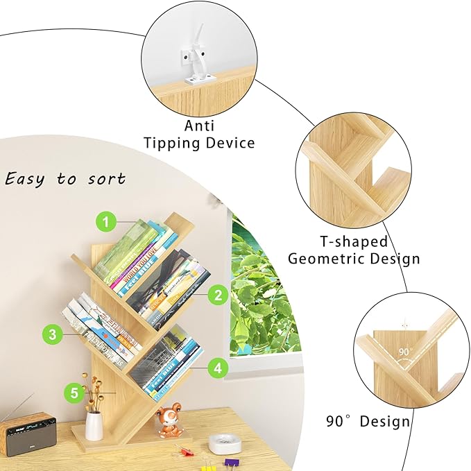 5 Tier Tree Book Shelf, Small Desktop Bookshelf - Image 4