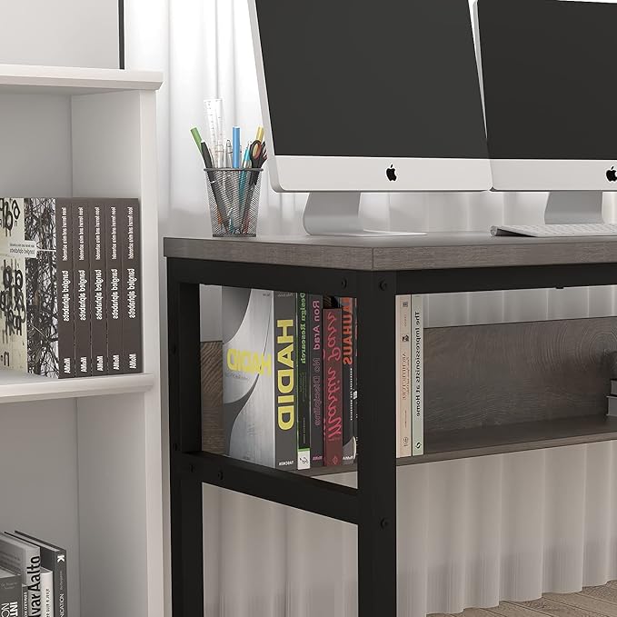 TOPSKY Computer Desk with Bookshelf/Metal Hole Cable Cover 1.18" Thick Desk - Image 2