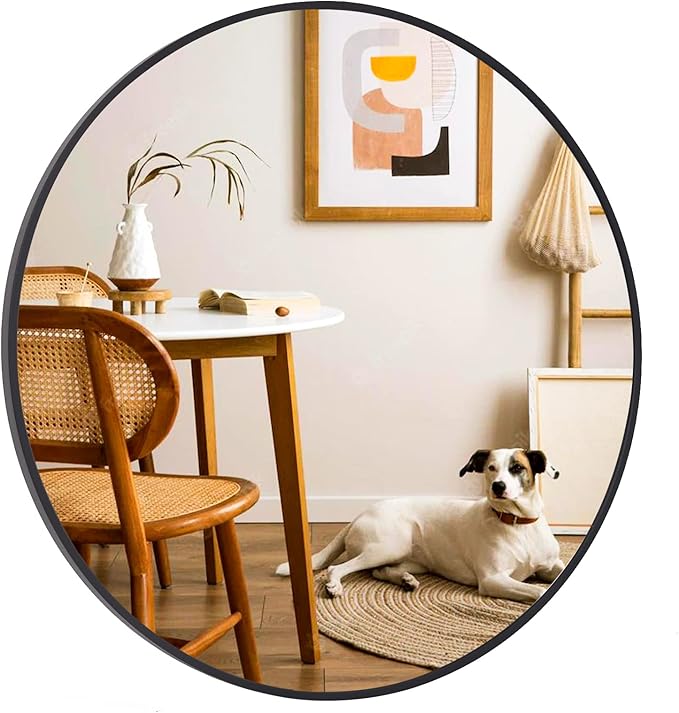 Round Mirror 23.6" Black Wall Mounted Circle Mirrors Vanity Mirror - Image 4