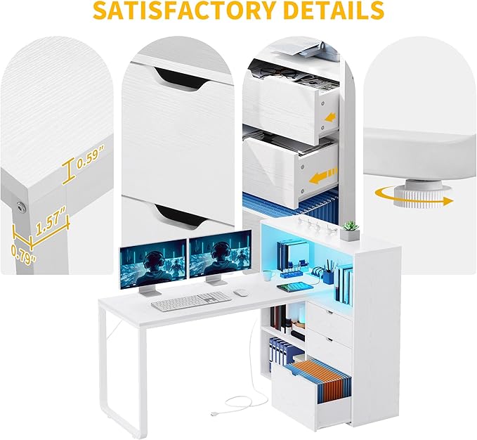 DWVO L Shaped Desk with Drawers, Home Office Desk with Storage Shelves - Image 7